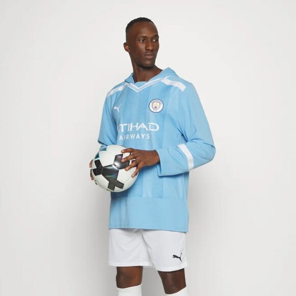 MANCHESTER CITY PUMA Winter Football Jersey Hooded Oversized Sky Blue Size L - Picture 9 of 9